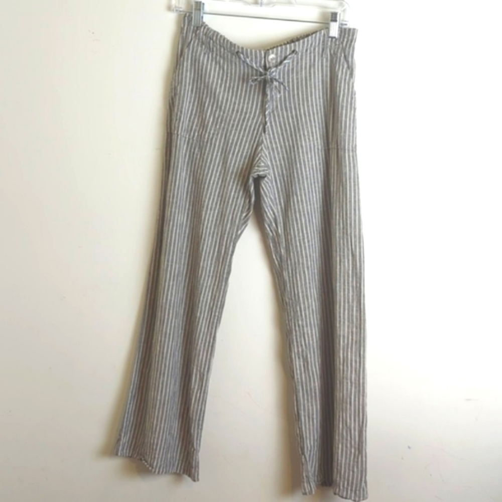 COPY - Beachy Blue & White Striped Linen Blend Wide Leg Pants Women's Small